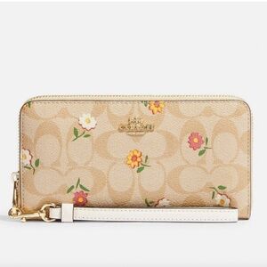 Coach CH360 Women's Light Khaki Signature Ditzy Long Zip Around Wallet NWT
